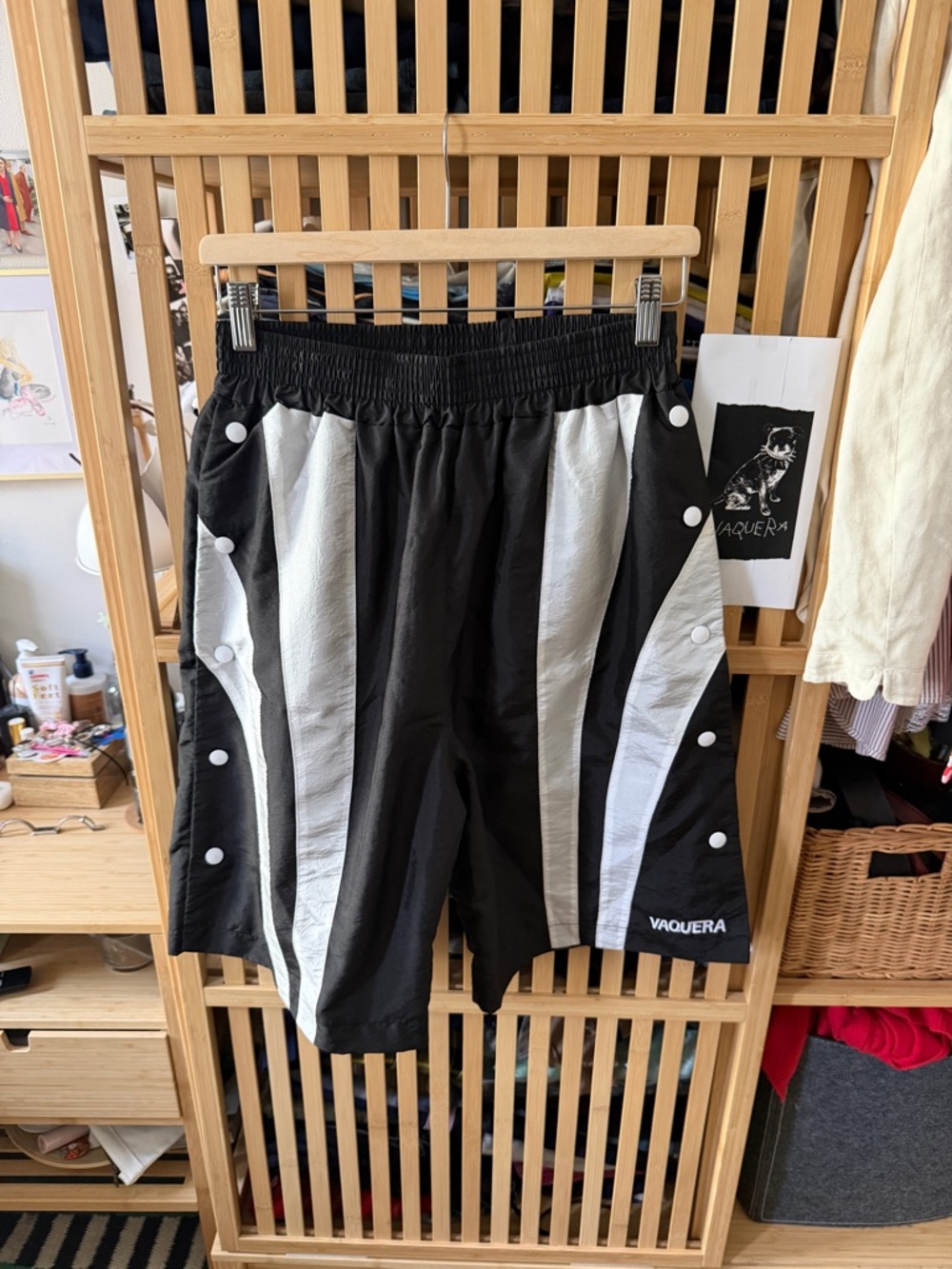 New Vaquera Black & White Snap-Button Sport Shorts, Size - Small